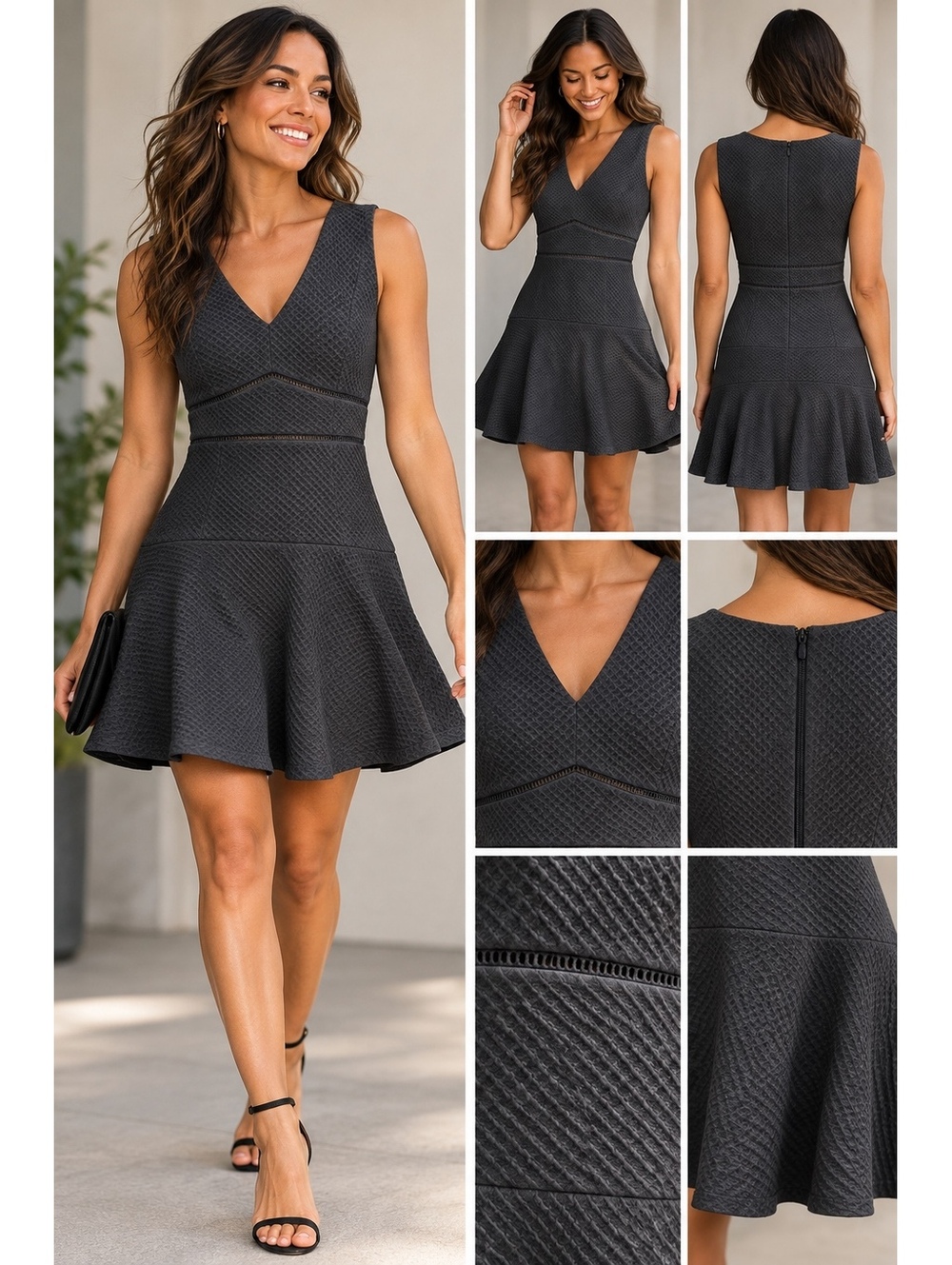 Rebecca Taylor Navy Blue Textured Fit & Flare Dress Size 10